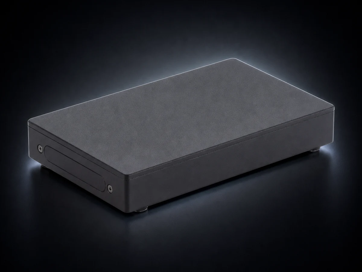 The Performance Hub AI Agent appliance, a compact fanless box that sits on site